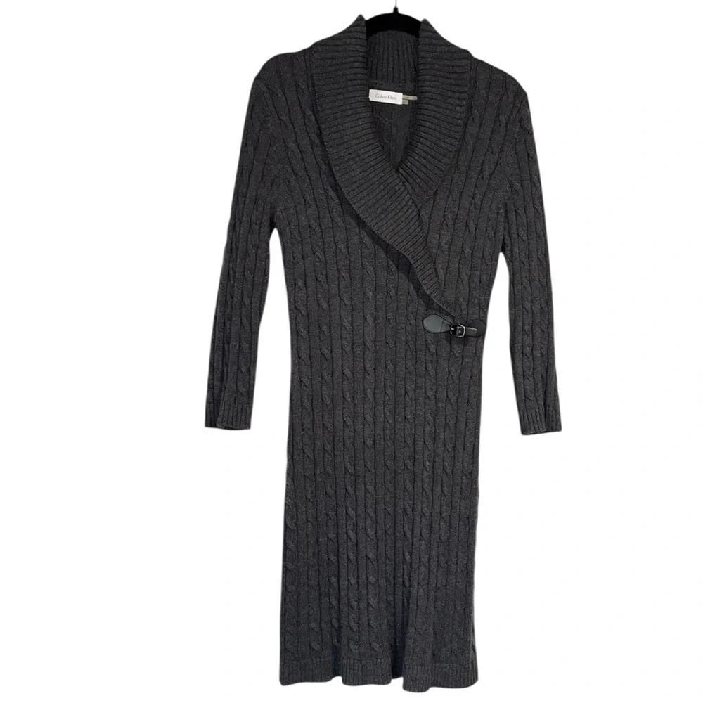 Calvin Klein ~ Women’s Grey Cable Knit LS Sweater Dress ~ Size M - Picture 4 of 10